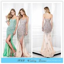 Ultimate Beaded Emerald Green Prom Vestido de noche vestido longo festa Long Slit Sexy Prom Party Dresses 2015 Plus Size (PRM12)
